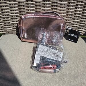 Ulta Beauty Metallic Pink Makeup Bag with Essentials